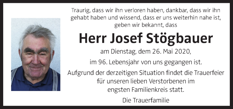  Traueranzeige für Josef Stögbauer vom 29.05.2020 aus OÖNachrichten