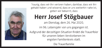 Traueranzeige von Josef Stögbauer von OÖNachrichten