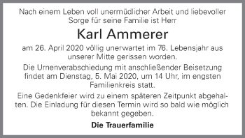 Traueranzeige von Karl Ammerer von OÖNachrichten