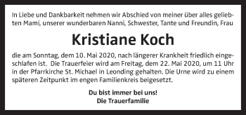 Traueranzeige von Kristiane Koch von OÖNachrichten