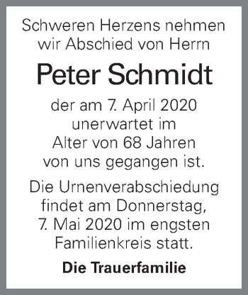Traueranzeige von Peter Schmidt von OÖNachrichten