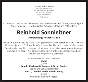Traueranzeige von Reinhold Sonnleitner von OÖNachrichten