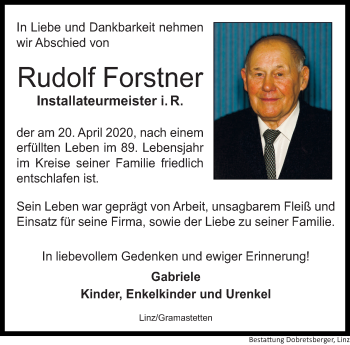 Traueranzeige von Rudolf Forstner von OÖNachrichten