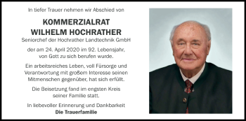 Traueranzeige von Wilhelm Hochrather von OÖNachrichten