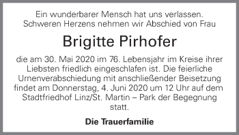 Traueranzeige von Brigitte Pirhofer von OÖNachrichten