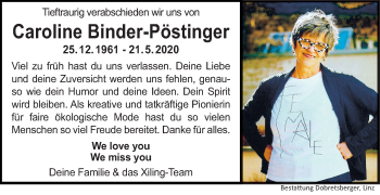 Traueranzeige von Caroline Binder-Pöstinger von OÖNachrichten