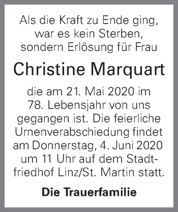 Traueranzeige von Christine Marquart von OÖNachrichten