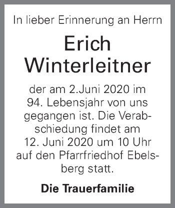 Traueranzeige von Erich Winterleitner von OÖNachrichten