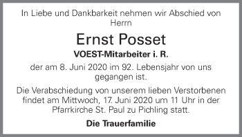Traueranzeige von Ernst Posset von OÖNachrichten