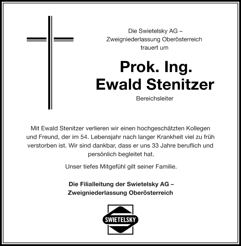  Traueranzeige für Ewald Stenitzer vom 04.06.2020 aus OÖNachrichten