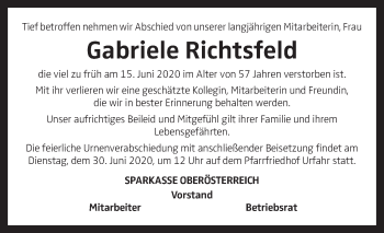 Traueranzeige von Gabriele Richtsfeld von OÖNachrichten