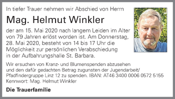 Traueranzeige von Helmut Winkler von OÖNachrichten