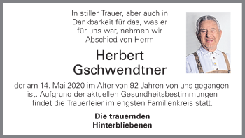 Traueranzeige von Herbert Gschwendtner von OÖNachrichten