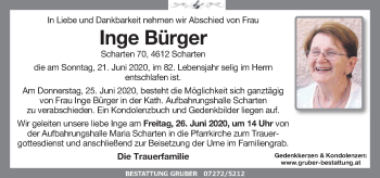 Traueranzeige von Inge Bürger von OÖNachrichten