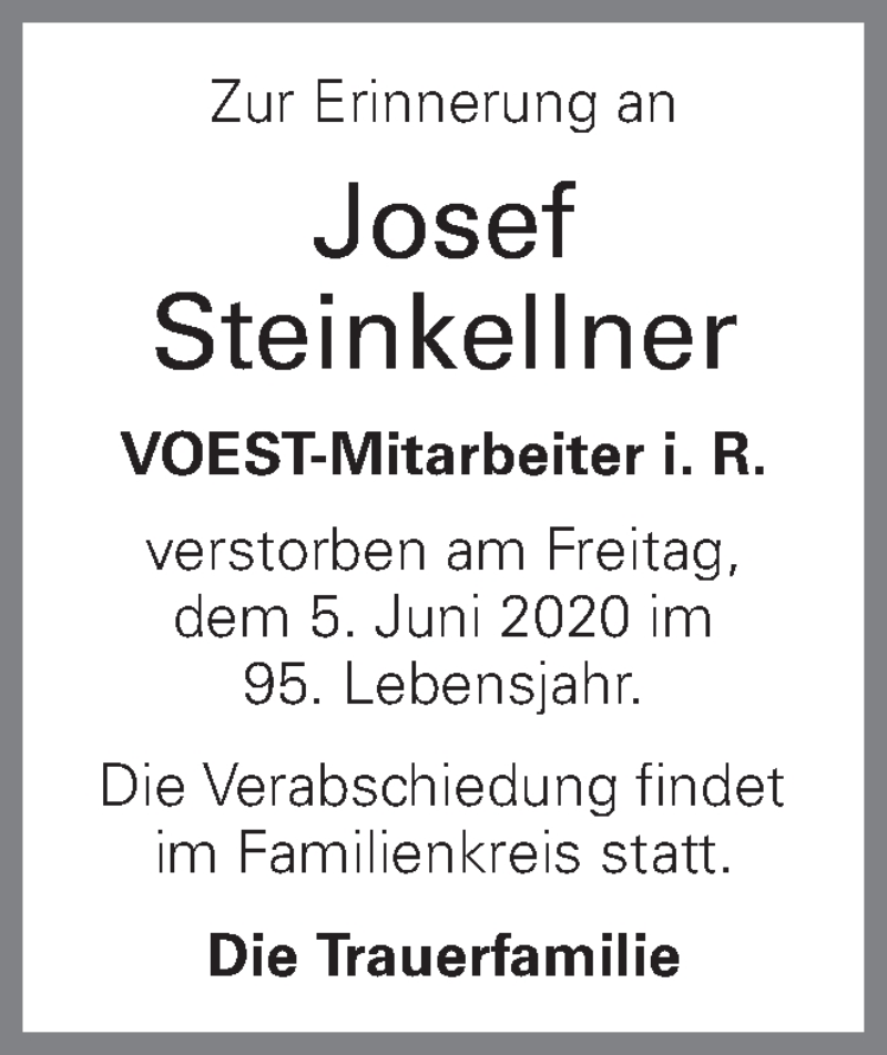  Traueranzeige für Josef Steinkellner vom 12.06.2020 aus OÖNachrichten