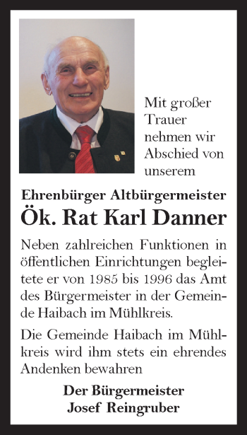 Traueranzeige von Karl Danner von OÖNachrichten