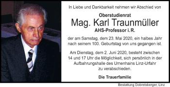 Traueranzeige von Karl Traunmüller von OÖNachrichten