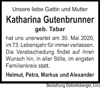 Traueranzeige von Katharina Gutenbrunner von OÖNachrichten