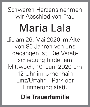 Traueranzeige von Maria Lala von OÖNachrichten