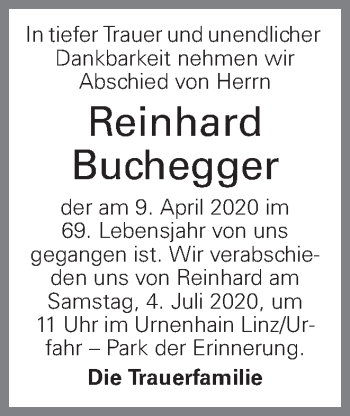 Traueranzeige von Reinhard Buchegger von OÖNachrichten