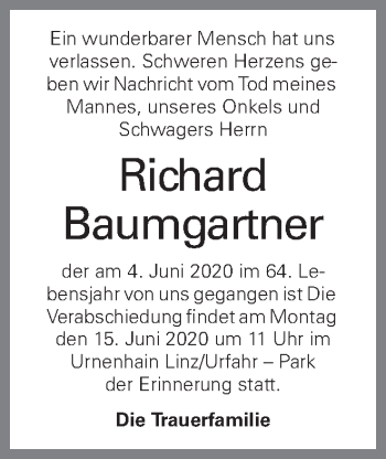 Traueranzeige von Richard Baumgartner von OÖNachrichten