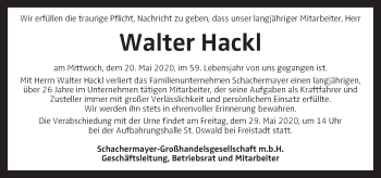 Traueranzeige von Walter Hackl von OÖNachrichten