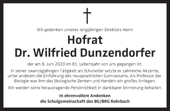 Traueranzeige von Wilfried Dunzendorfer von OÖNachrichten