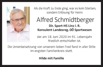 Traueranzeige von Alfred Schmidtberger von OÖNachrichten