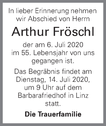 Traueranzeige von Arthur Fröschl von OÖNachrichten