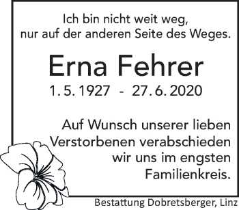 Traueranzeige von Erna Fehrer von OÖNachrichten
