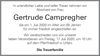 Traueranzeige von Gertrude Campregher von OÖNachrichten