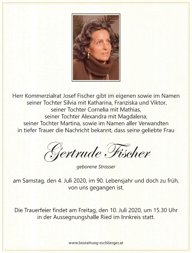  Traueranzeige für Gertrude Fischer vom 09.07.2020 aus OÖNachrichten