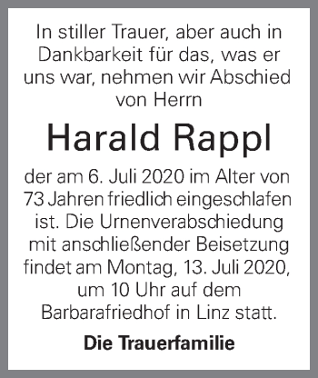 Traueranzeige von Harald Rappl von OÖNachrichten