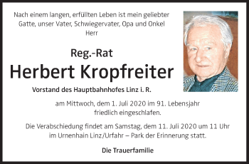 Traueranzeige von Herbert Kropfreiter von OÖNachrichten