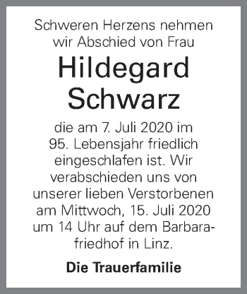 Traueranzeige von Hildegard Schwarz von OÖNachrichten