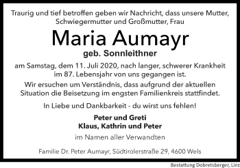 Traueranzeige von Maria Aumayr von OÖNachrichten