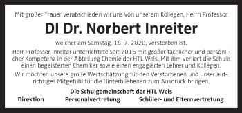 Traueranzeige von Norbert Inreiter von OÖNachrichten