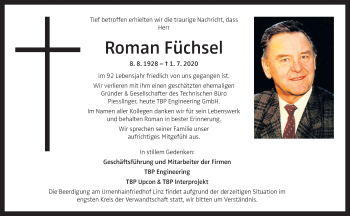 Traueranzeige von Roman Füchsel von OÖNachrichten