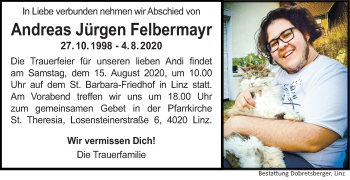 Traueranzeige von Andreas Jürgen Felbermayr von OÖNachrichten