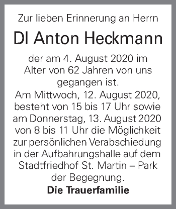 Traueranzeige von Anton Heckmann von OÖNachrichten