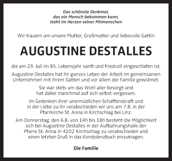 Traueranzeige von Augustine Destalles von OÖNachrichten