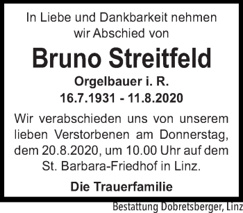 Traueranzeige von Bruno Streitfeld von OÖNachrichten