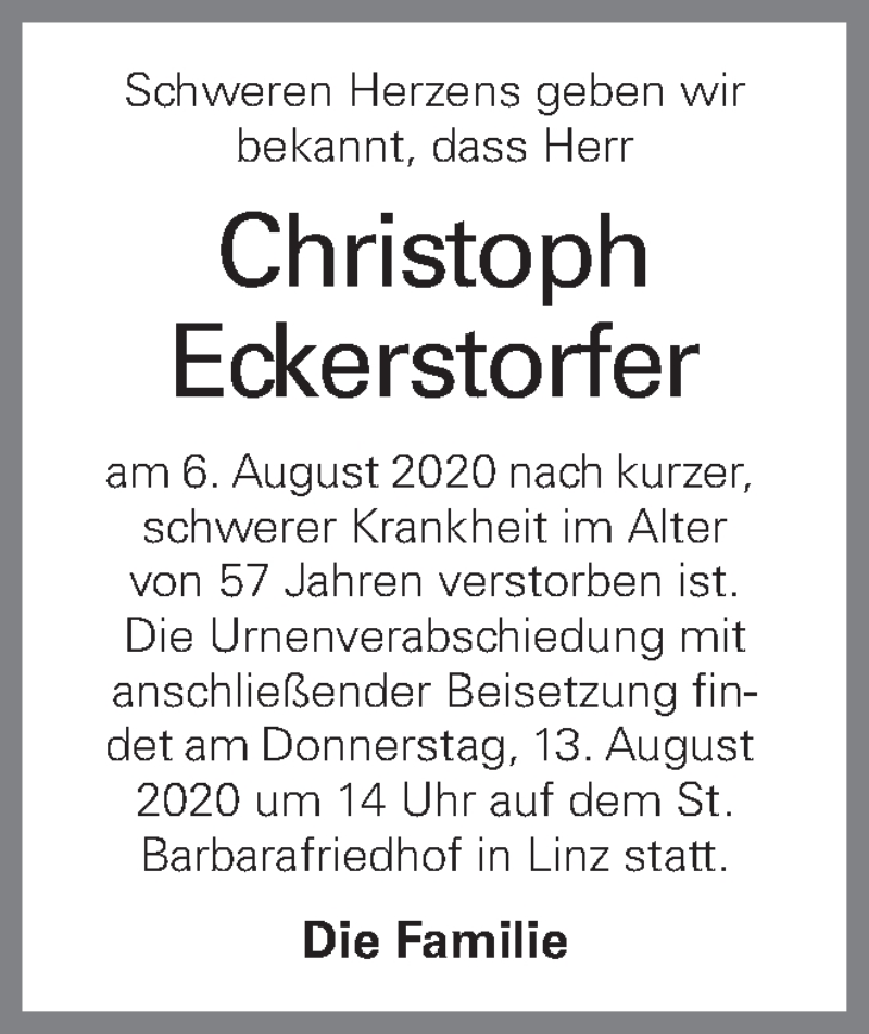 Traueranzeige für Christoph Eckerstorfer vom 08.08.2020 aus OÖNachrichten