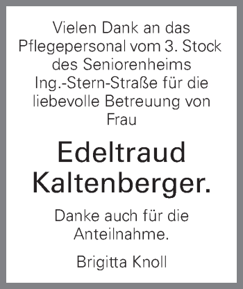 Traueranzeige von Edeltraud Kaltenberger von OÖNachrichten