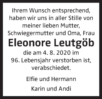 Traueranzeige von Eleonore Leutgöb von OÖNachrichten