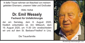 Traueranzeige von Emil Wessely von OÖNachrichten