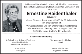 Traueranzeige von Ernestine Haidenthaler von OÖNachrichten