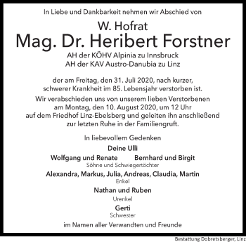 Traueranzeige von Heribert Forstner von OÖNachrichten