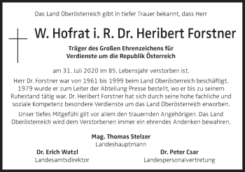 Traueranzeige von Heribert Forstner von OÖNachrichten
