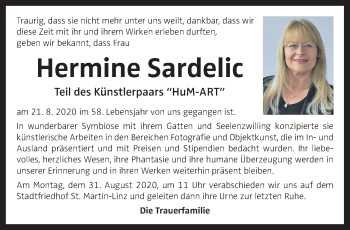 Traueranzeige von Hermine Sardelic von OÖNachrichten